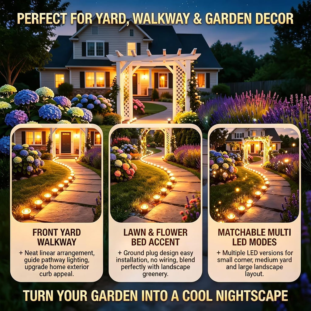 30 Pack Solar Ground Lights Outdoor Waterproof, 33FT Warm White Solar Pathway Lights with 8 Lighting Modes, Auto On/Off Solar Disk Lights for Patio, Walkway, Lawn, Yard, Garden, Driveway