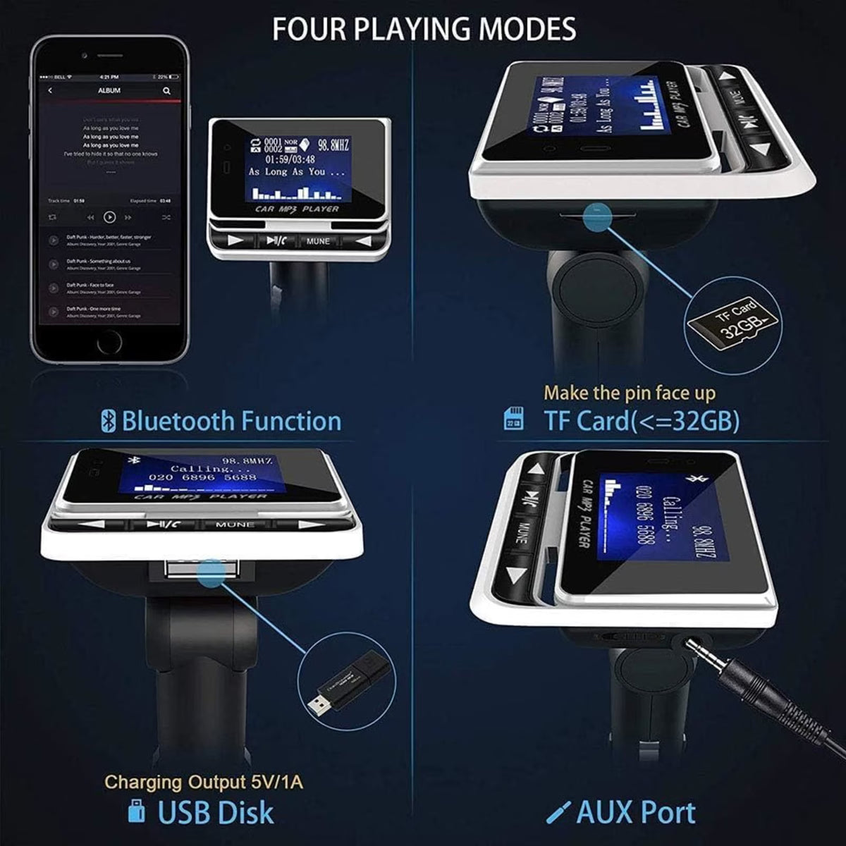 Bluetooth FM Transmitter for Car, Wireless Car Radio Adapter with Remote Control, High-Definition Large Display, Hands-Free Calling, Voice Assistant, MP3 Music Player Support U Disk/TF Card/Aux