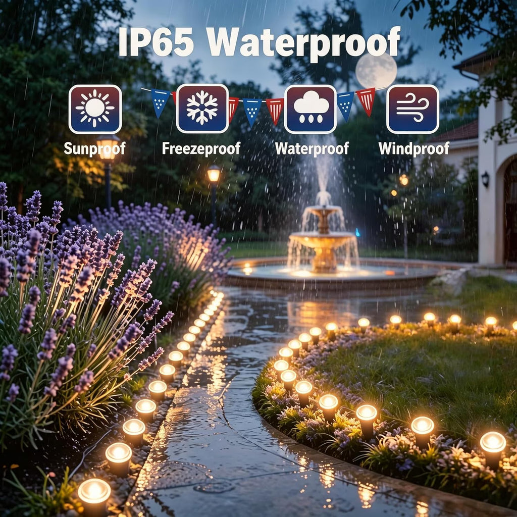 30 Pack Solar Ground Lights Outdoor Waterproof, 33FT Warm White Solar Pathway Lights with 8 Lighting Modes, Auto On/Off Solar Disk Lights for Patio, Walkway, Lawn, Yard, Garden, Driveway
