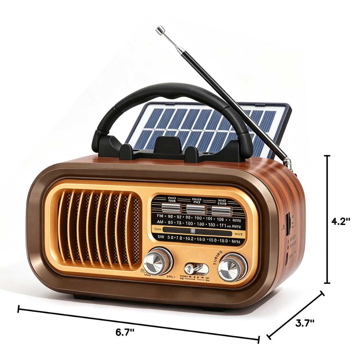 Portable Radio AM FM SW, Retro Bluetooth Personal Radios, Vintage Transistor Radios with Solar Battery Operated USB-C Rechargeable, TWS, Support TF Card/USB Playing for Senior,Middle-aged People,Kids