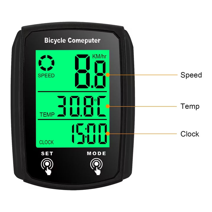 Bike Computer,Bicycle Speedometer,Bicycle odometers,Wireless Cycling Odometer,Multifunctional & Waterproof,Smart Touch Backlight,HD Digital LCD Big Display for Training,Hiking,Riding (Black)