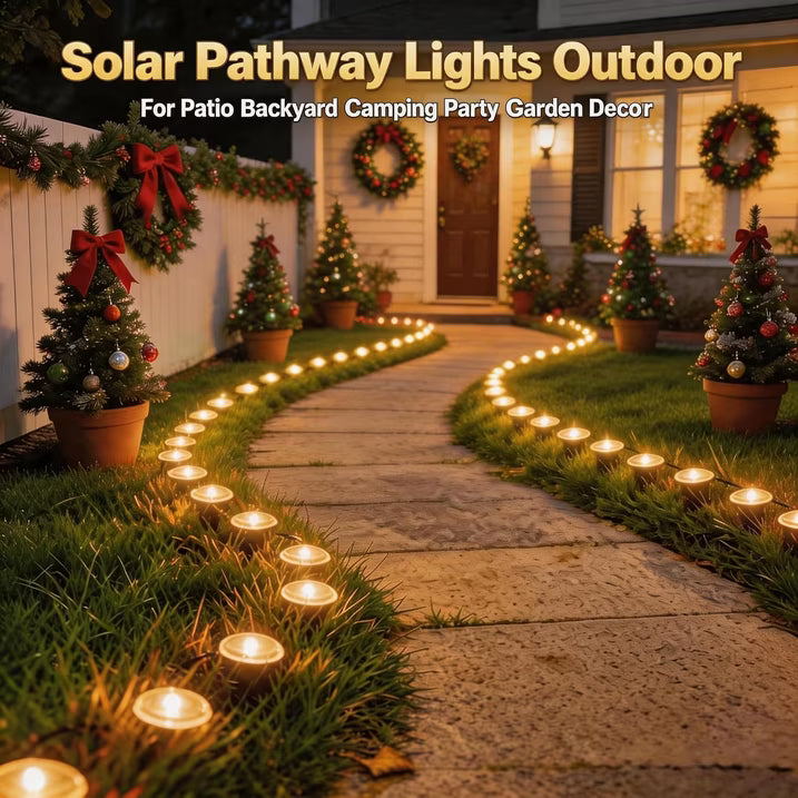 30 Pack Solar Ground Lights Outdoor Waterproof, 33FT Warm White Solar Pathway Lights with 8 Lighting Modes, Auto On/Off Solar Disk Lights for Patio, Walkway, Lawn, Yard, Garden, Driveway