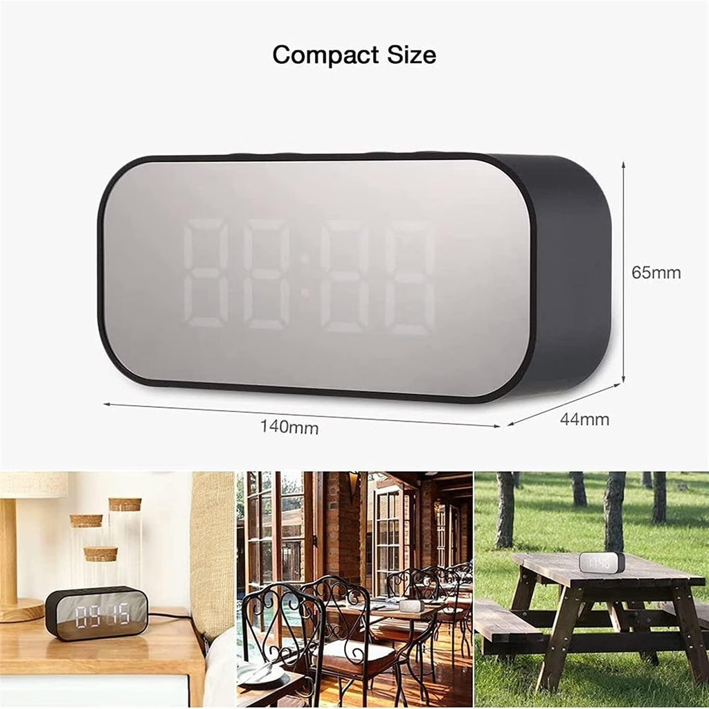 Alarm Clock with Bluetooth Speaker, Alarm Clock for Bedroom/Office, LED Digital Alarm Clock, Large Display Easy to Read Across,Makeup Mirror Multi-Function Desk Clock for Heavy Sleepers Adults(Black)