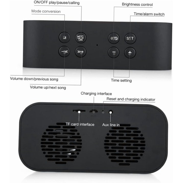 Alarm Clock with Bluetooth Speaker, Alarm Clock for Bedroom/Office, LED Digital Alarm Clock, Large Display Easy to Read Across,Makeup Mirror Multi-Function Desk Clock for Heavy Sleepers Adults(Black)