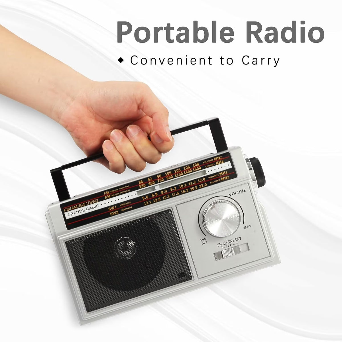 Radio Portable AM FM Shortwave, Vintage Transistor Radios, Retro Personal Radios Rechargeable Battery Powered Plug in Radios, Great Sound and Strong Reception, Easy to Use for Senior, Kids, Silver