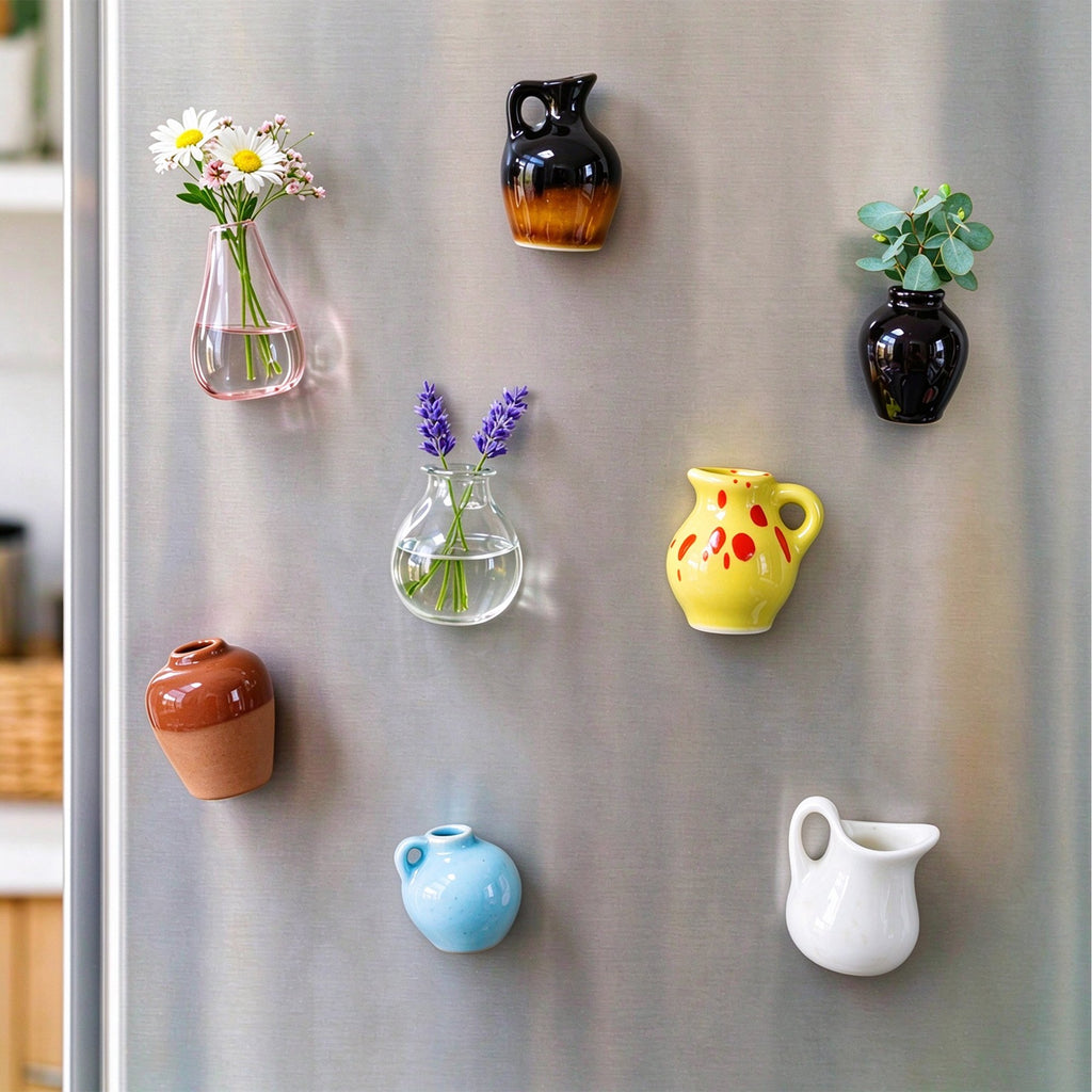 8 Pack Mini Vase Magnets for Fridge, Small Resin Vase Fridge Magnet for Kitchen Decor, 3D Vase Fridge Magnets without Plant for Refrigerator, Kitchen, Locker, Office, Christmas Decoration