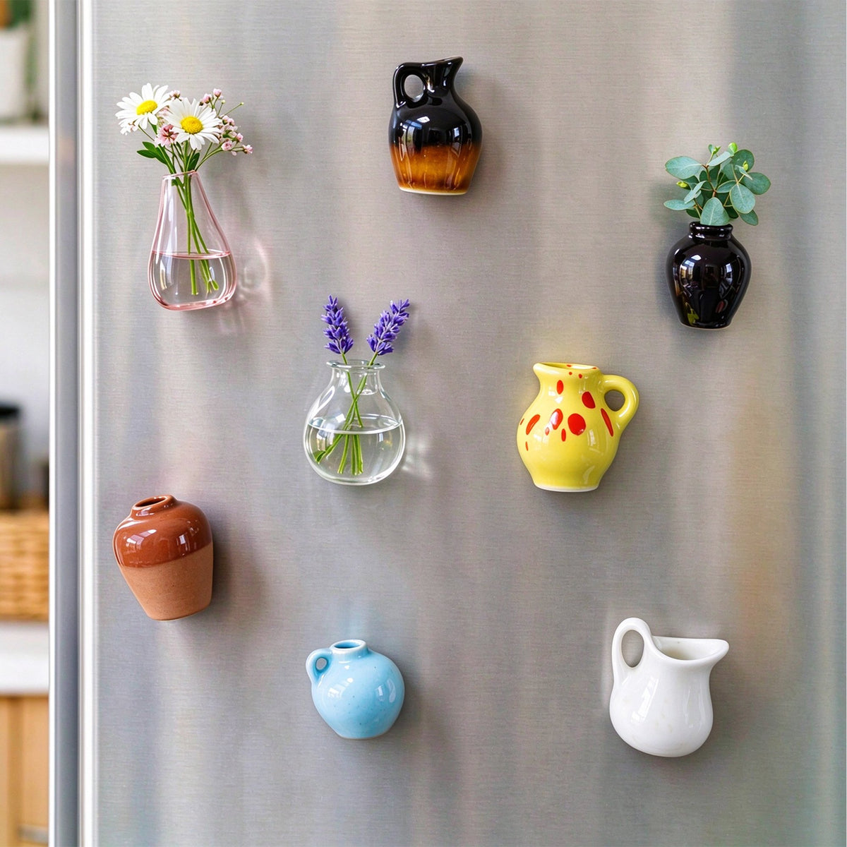8 Pack Mini Vase Magnets for Fridge, Small Resin Vase Fridge Magnet for Kitchen Decor, 3D Vase Fridge Magnets without Plant for Refrigerator, Kitchen, Locker, Office, Christmas Decoration