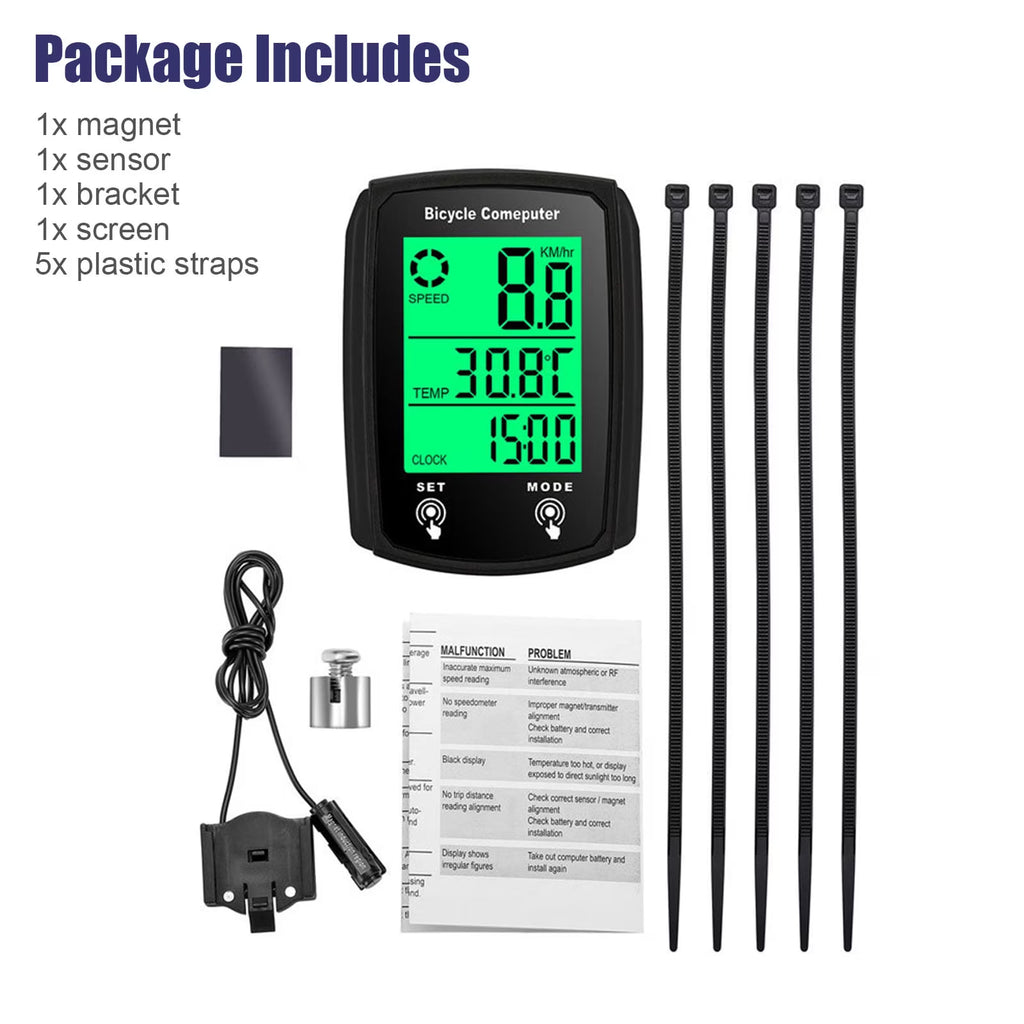 Bike Computer,Bicycle Speedometer,Bicycle odometers,Wireless Cycling Odometer,Multifunctional & Waterproof,Smart Touch Backlight,HD Digital LCD Big Display for Training,Hiking,Riding (Black)