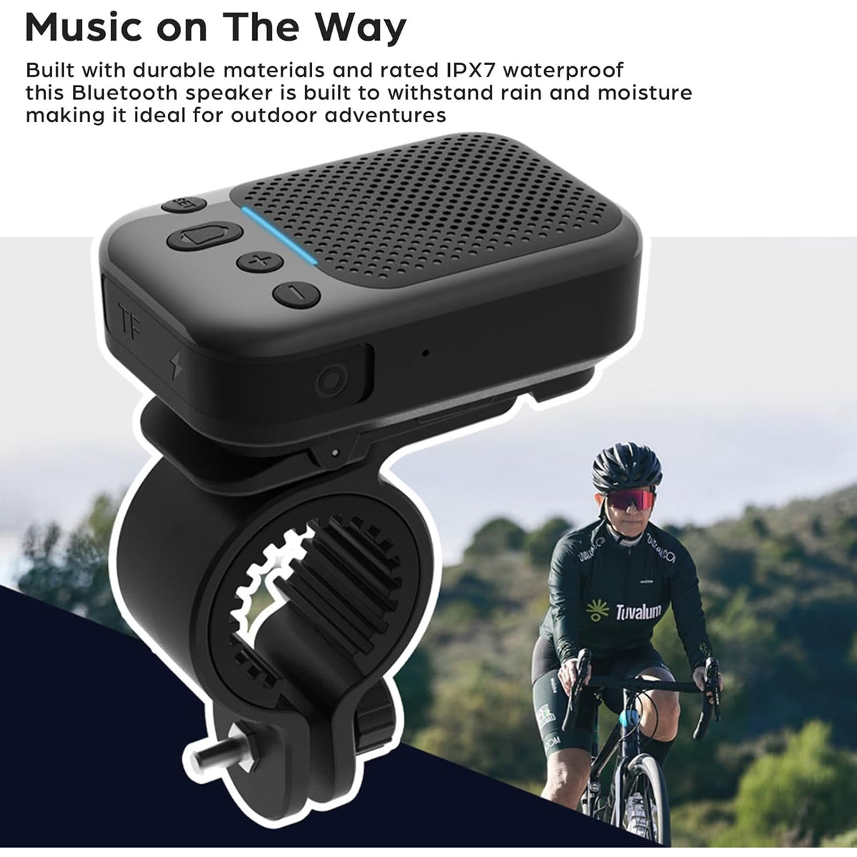 Bluetooth Bike Speaker with FM Radio, IPX7 Waterproof Wireless Speaker with Bike Mount, Magnetic Clip, TWS Stereo Pairing, TF Card Playback and Electric Bell for Cycling, Hiking and Outdoor Travel