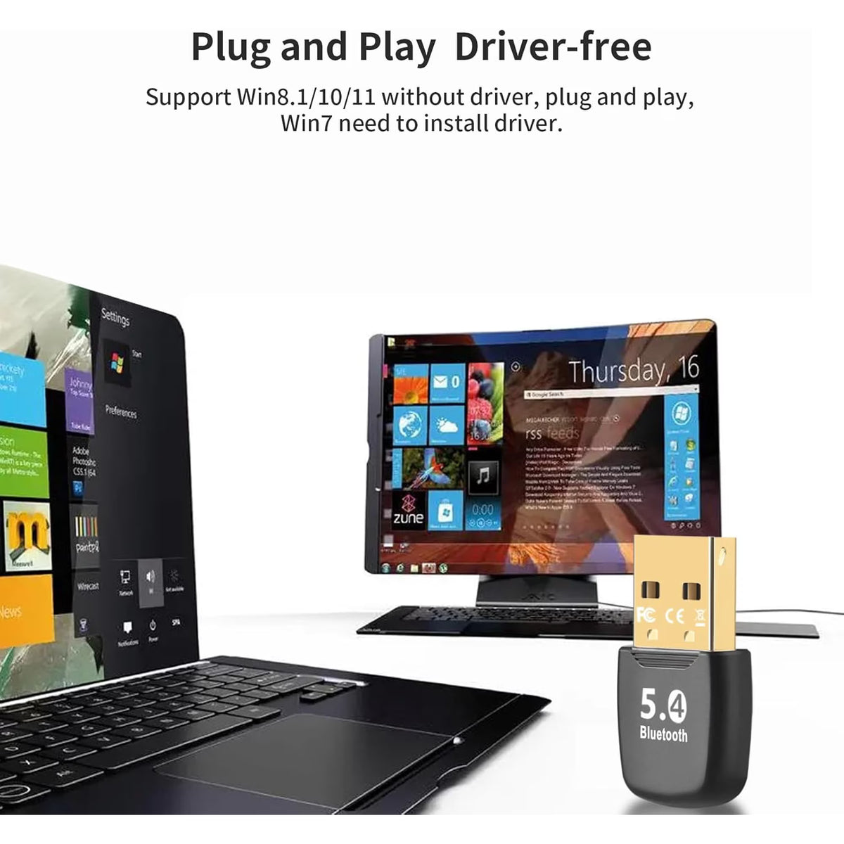 Bluetooth Adapter for PC, Bluetooth 5.4 Dongle Receiver, Taillight Design, Plug and Play, EDR & BLE, Supports Windows 11/10/8.1/7, Suitable for Desktop, Laptop, Headset, Keyboard, Mouse, Speaker