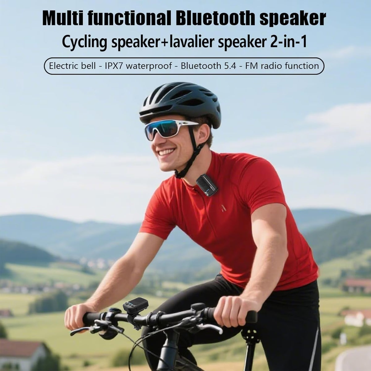 Bluetooth Bike Speaker with FM Radio, IPX7 Waterproof Wireless Speaker with Bike Mount, Magnetic Clip, TWS Stereo Pairing, TF Card Playback and Electric Bell for Cycling, Hiking and Outdoor Travel