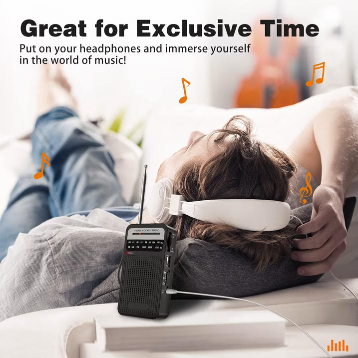 Meikoko Portable Radio AM FM, Loud Speaker Transistor Radio with 3.5mm Headphone Jack, Personal Radio for Long Trips, Pocket Radio for Indoor,Outdoor,Emergency Use Perfect Gift for Seniors,kids,Black