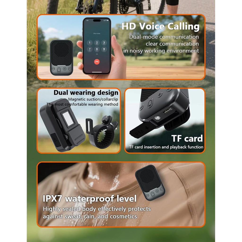 Bluetooth Bike Speaker with FM Radio, IPX7 Waterproof Wireless Speaker with Bike Mount, Magnetic Clip, TWS Stereo Pairing, TF Card Playback and Electric Bell for Cycling, Hiking and Outdoor Travel