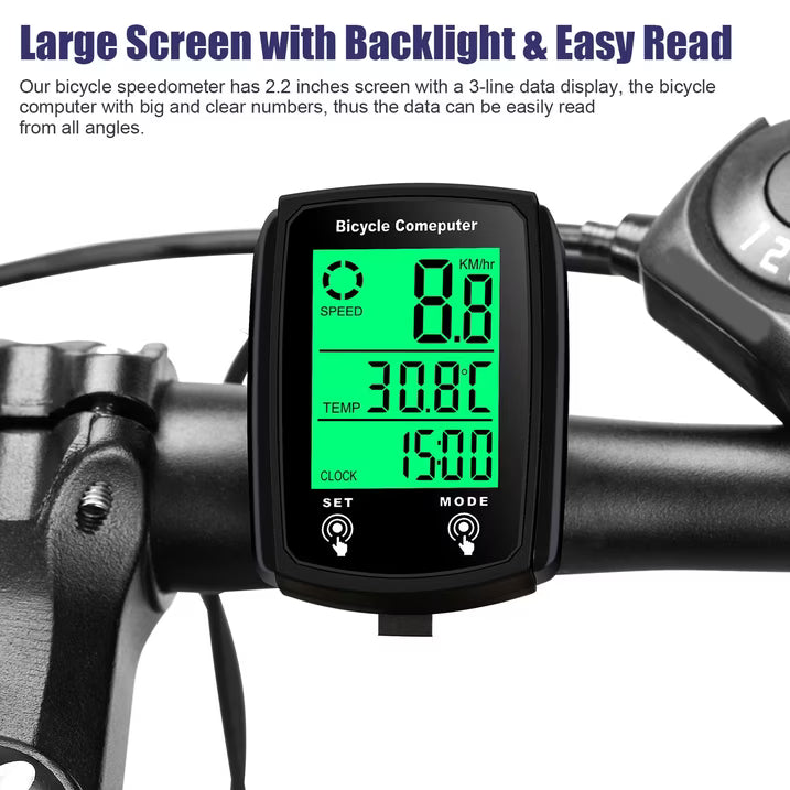 Bike Computer,Bicycle Speedometer,Bicycle odometers,Wireless Cycling Odometer,Multifunctional & Waterproof,Smart Touch Backlight,HD Digital LCD Big Display for Training,Hiking,Riding (Black)