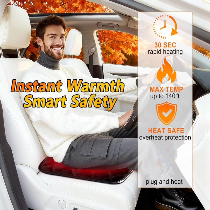 Car Seat Heater, 12V Portable Car Heating Pad, Cigarette Lighter Heated Seat Cushion, Fast Heating, Adjustable Temperature, Smart Stop, Universal Fit for Most Vehicles, Ideal for Winter Driving
