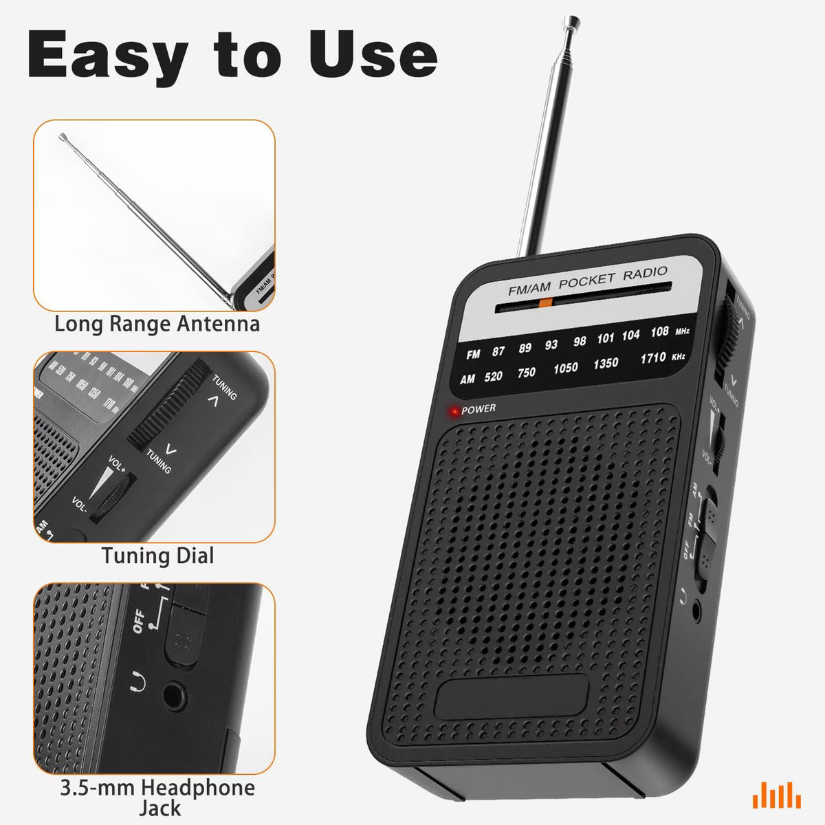 Meikoko Portable Radio AM FM, Loud Speaker Transistor Radio with 3.5mm Headphone Jack, Personal Radio for Long Trips, Pocket Radio for Indoor,Outdoor,Emergency Use Perfect Gift for Seniors,kids,Black