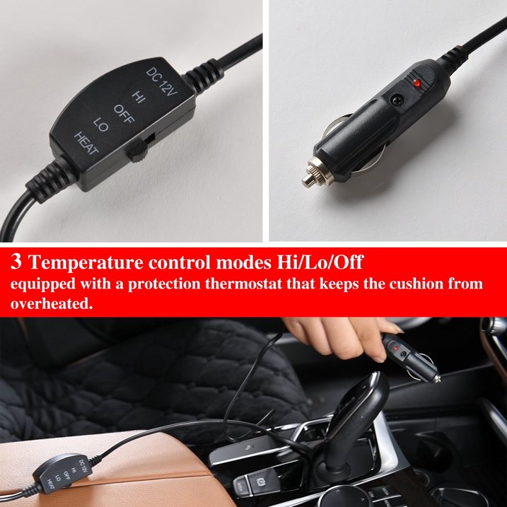 Car Seat Heater, Black Universal 12V Car Heated Seat Cushion, Cigarette Lighter Heated Seat Cushion, Temperature Adjustable, Fast Heating, Soft Warm Heating Pad for Most Auto (Driver)