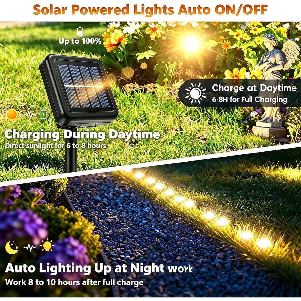 30 Pack Solar Ground Lights Outdoor Waterproof, 33FT Warm White Solar Pathway Lights with 8 Lighting Modes, Auto On/Off Solar Disk Lights for Patio, Walkway, Lawn, Yard, Garden, Driveway