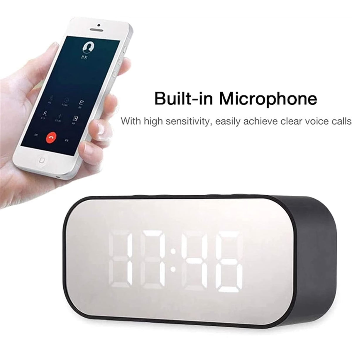 Alarm Clock with Bluetooth Speaker, Alarm Clock for Bedroom/Office, LED Digital Alarm Clock, Large Display Easy to Read Across,Makeup Mirror Multi-Function Desk Clock for Heavy Sleepers Adults(Black)