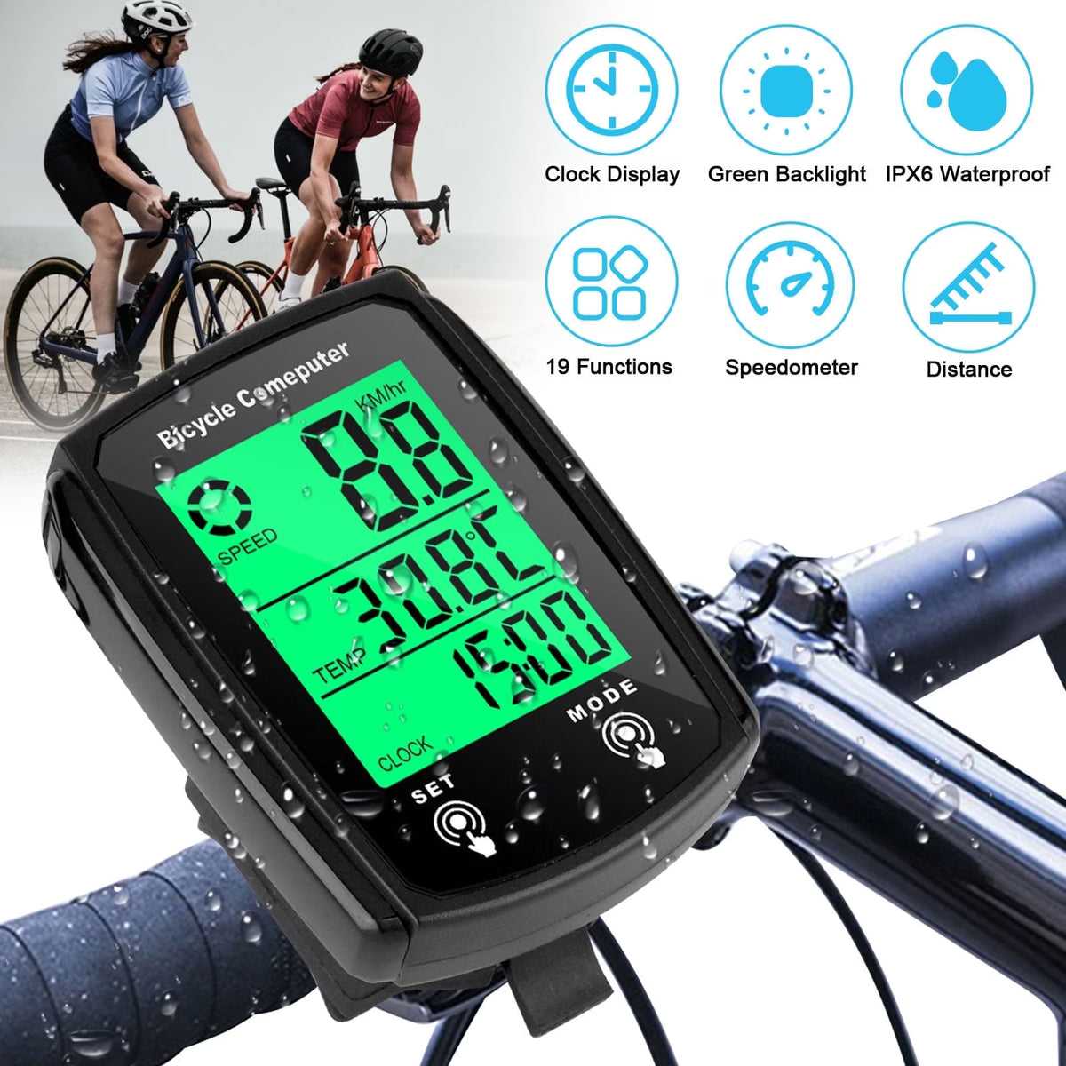 Bike Computer,Bicycle Speedometer,Bicycle odometers,Wireless Cycling Odometer,Multifunctional & Waterproof,Smart Touch Backlight,HD Digital LCD Big Display for Training,Hiking,Riding (Black)