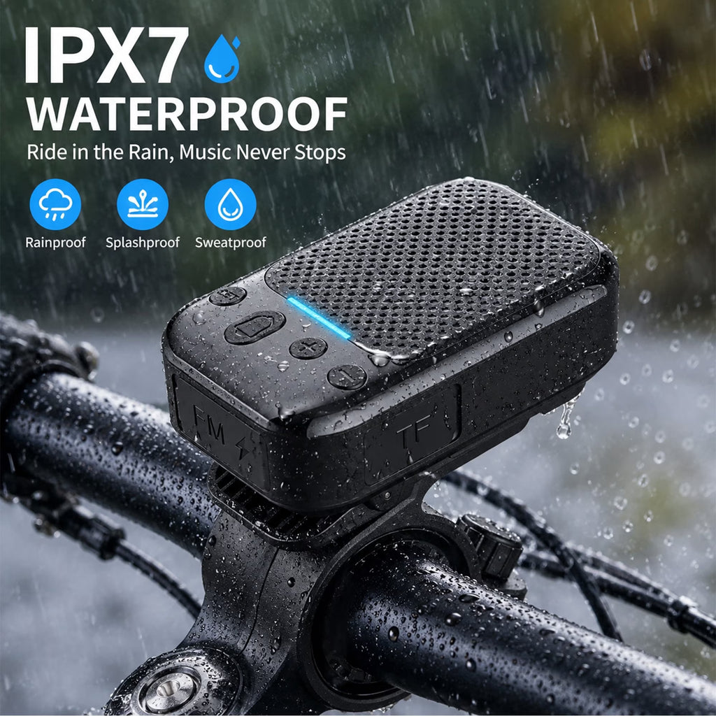 Bluetooth Bike Speaker with FM Radio, IPX7 Waterproof Wireless Speaker with Bike Mount, Magnetic Clip, TWS Stereo Pairing, TF Card Playback and Electric Bell for Cycling, Hiking and Outdoor Travel