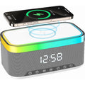Digital Alarm Clock with Wireless Charging, Bedside with Fast Wireless Charging 15W, Timer Alarm Clock for Heavy Sleepers, RGB Night Light, Bluetooth Speaker Suitable for Indoor & Outdoor, Grey