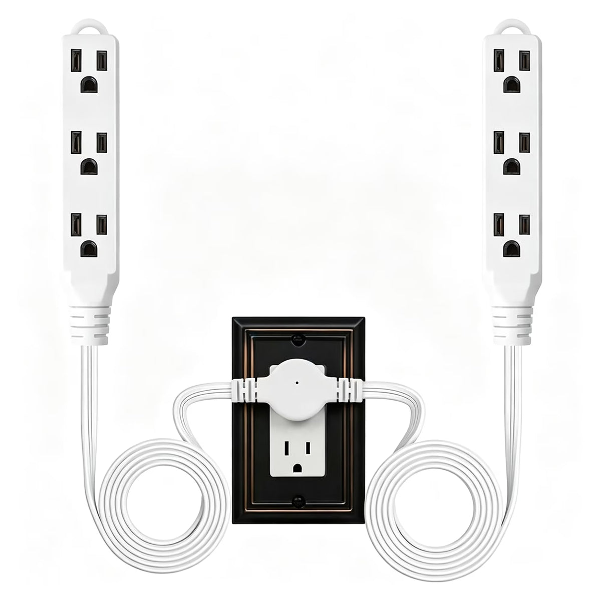 12FT Twin Extension Cord Power Strip with 6 Receptacles, Double Head Outlet Extender for Bedroom, Bed, Couch, Desk & Home Indoor Use, White
