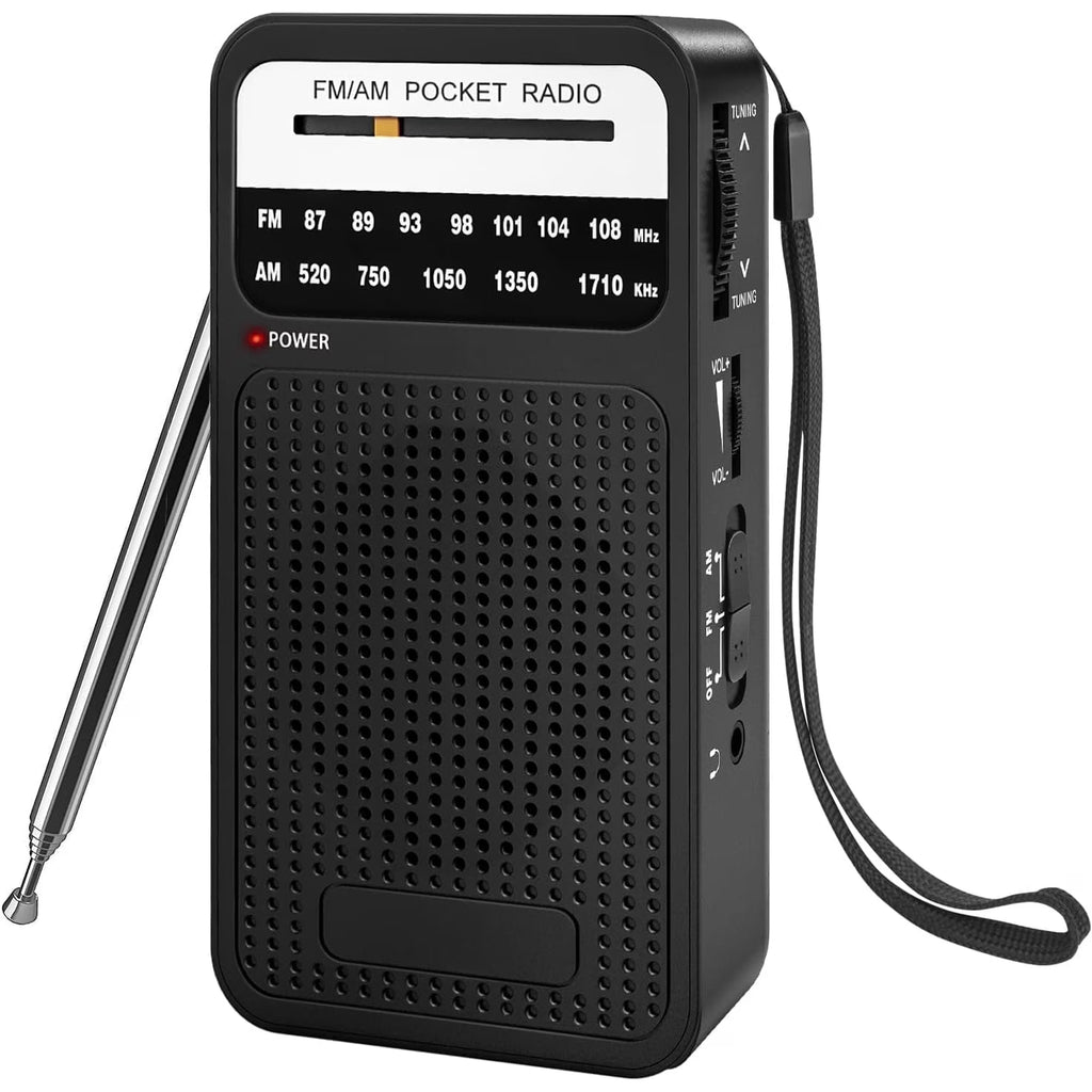 Meikoko Portable Radio AM FM, Loud Speaker Transistor Radio with 3.5mm Headphone Jack, Personal Radio for Long Trips, Pocket Radio for Indoor,Outdoor,Emergency Use Perfect Gift for Seniors,kids,Black