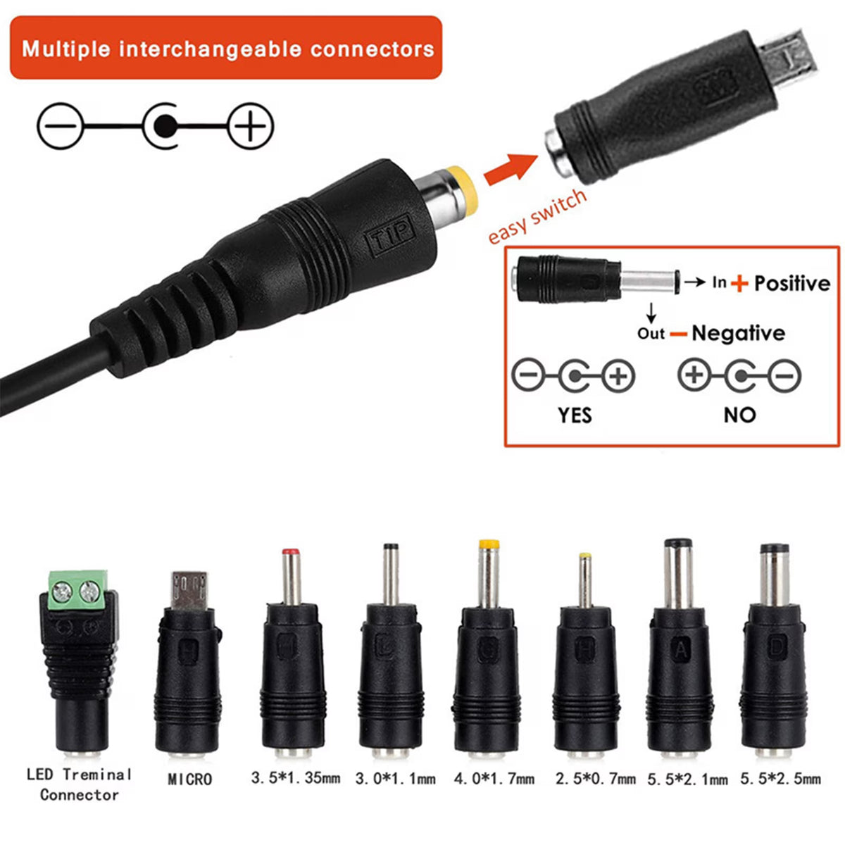 Samovi Universal AC/DC Adapter, 41W Multi-Voltage Regulated Switching Power Supply with 8 Selectable DC Plugs for 6V 9V 12V 15V 18V 20V 24V Household Electronics, LED Strip Light Camera BT Speaker