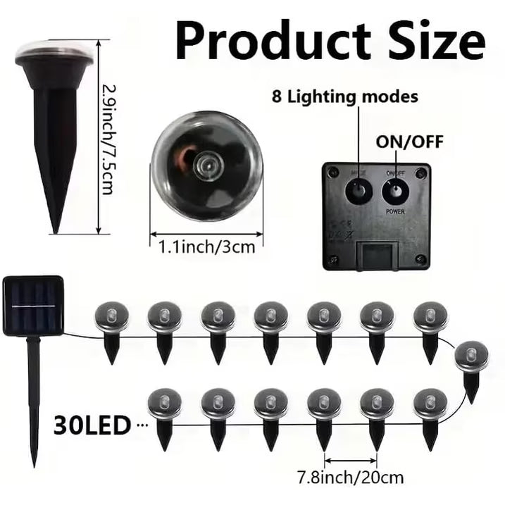 30 Pack Solar Ground Lights Outdoor Waterproof, 33FT Warm White Solar Pathway Lights with 8 Lighting Modes, Auto On/Off Solar Disk Lights for Patio, Walkway, Lawn, Yard, Garden, Driveway
