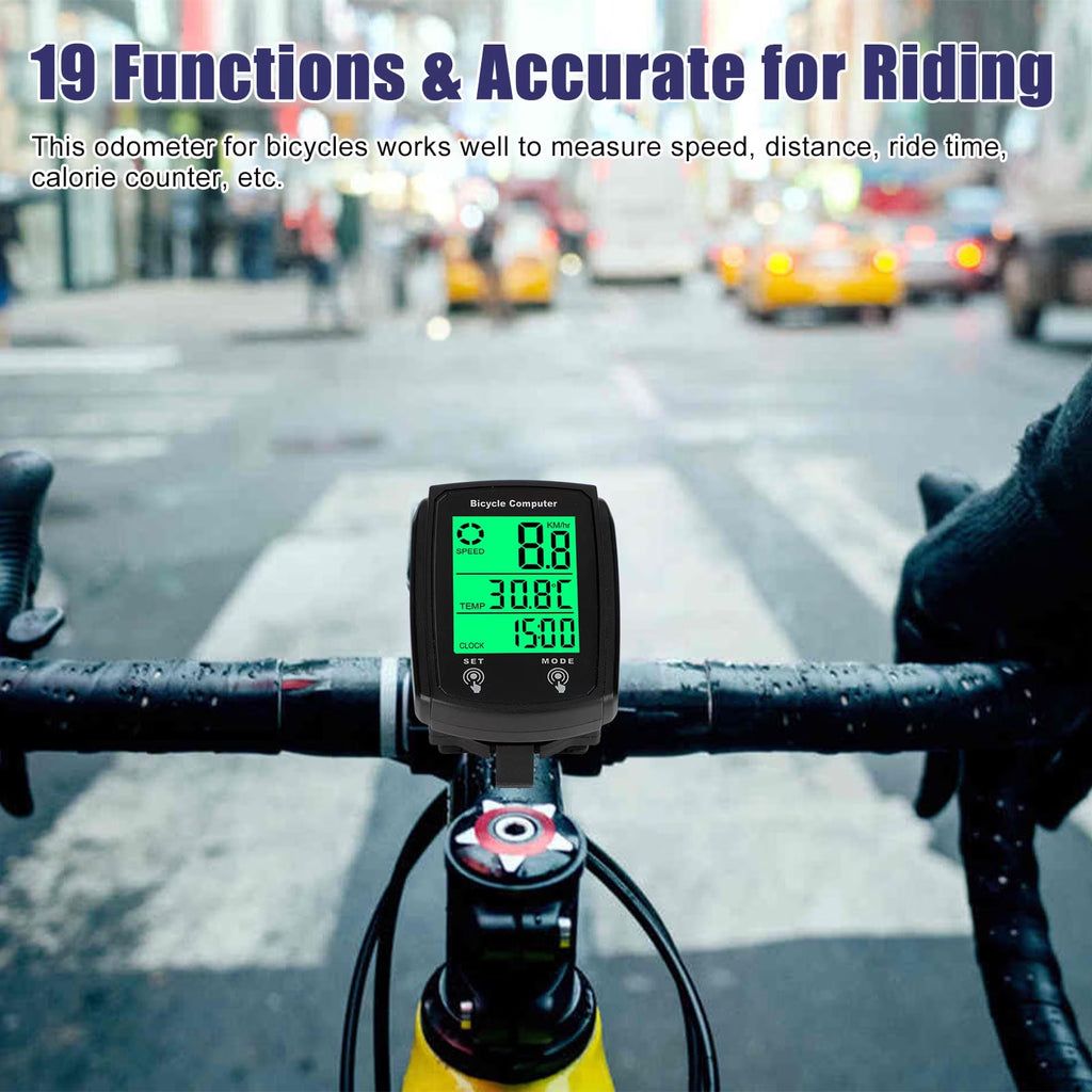 Bike Computer,Bicycle Speedometer,Bicycle odometers,Wireless Cycling Odometer,Multifunctional & Waterproof,Smart Touch Backlight,HD Digital LCD Big Display for Training,Hiking,Riding (Black)