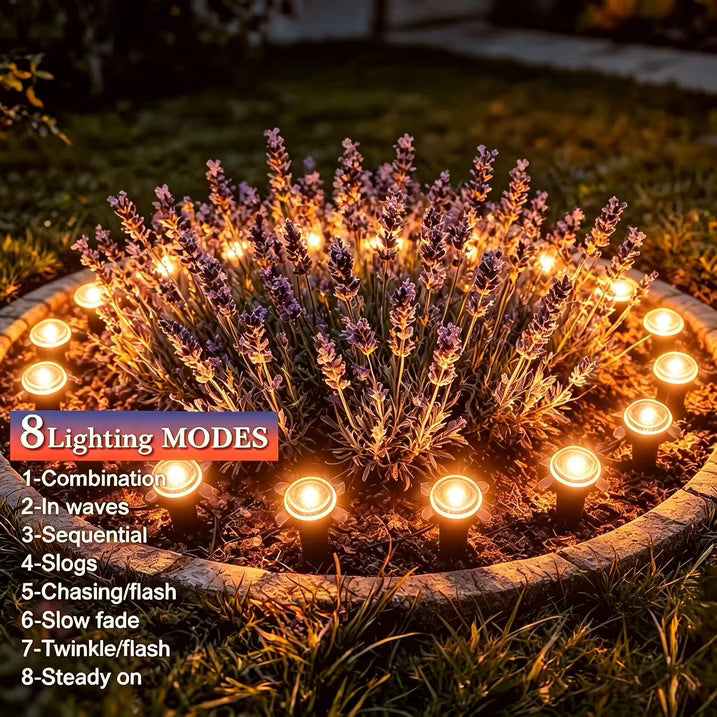 30 Pack Solar Ground Lights Outdoor Waterproof, 33FT Warm White Solar Pathway Lights with 8 Lighting Modes, Auto On/Off Solar Disk Lights for Patio, Walkway, Lawn, Yard, Garden, Driveway