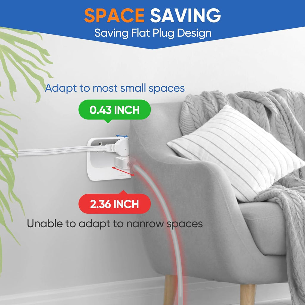 12FT Twin Extension Cord Power Strip with 6 Receptacles, Double Head Outlet Extender for Bedroom, Bed, Couch, Desk & Home Indoor Use, White