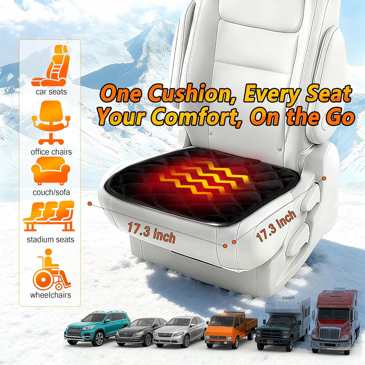 Car Seat Heater, 12V Portable Car Heating Pad, Cigarette Lighter Heated Seat Cushion, Fast Heating, Adjustable Temperature, Smart Stop, Universal Fit for Most Vehicles, Ideal for Winter Driving
