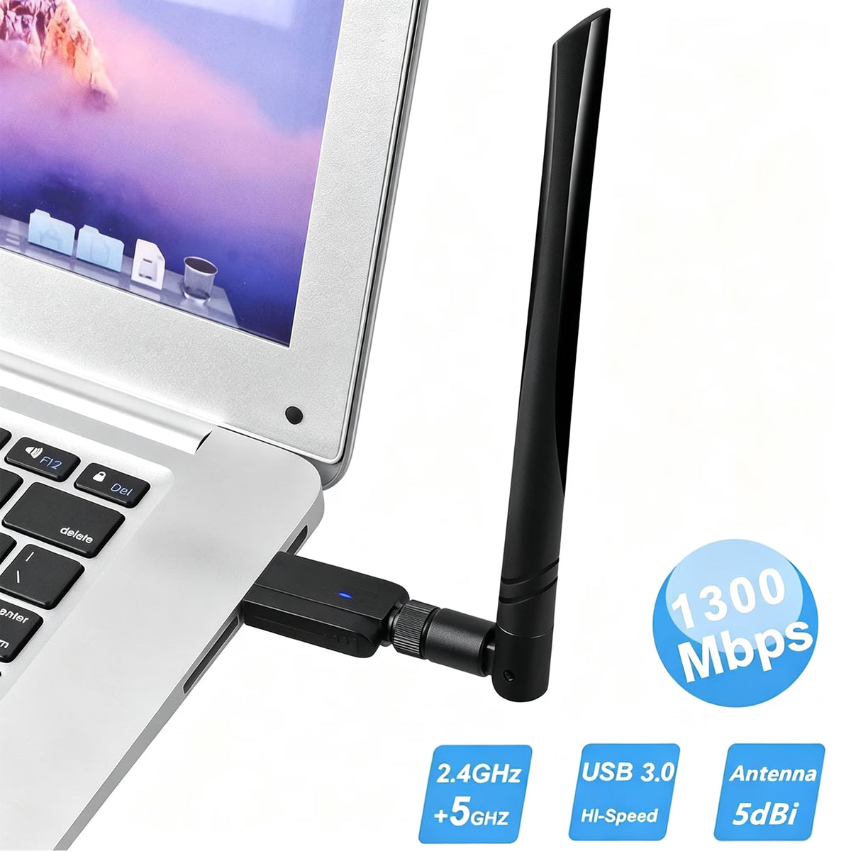 USB WiFi Adapter, Wireless Network Adapter, 1300Mbps USB Wifi Adapter, Dual Band 2.4G/5G High Gain 5dBi Wireless Network Wi-Fi Dongle Adapter Support Windows 11/10/7/8/Vista/XP, Mac OS 10.9-10.15