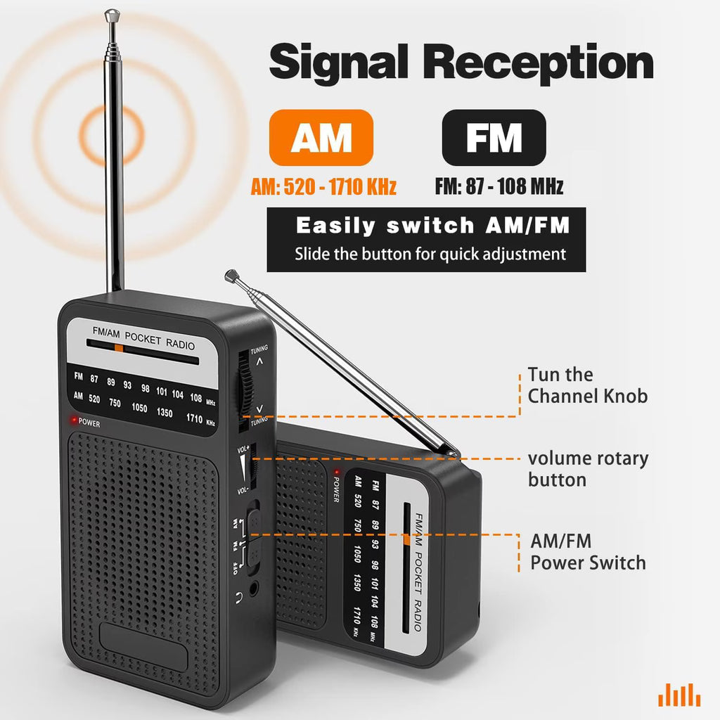 Meikoko Portable Radio AM FM, Loud Speaker Transistor Radio with 3.5mm Headphone Jack, Personal Radio for Long Trips, Pocket Radio for Indoor,Outdoor,Emergency Use Perfect Gift for Seniors,kids,Black
